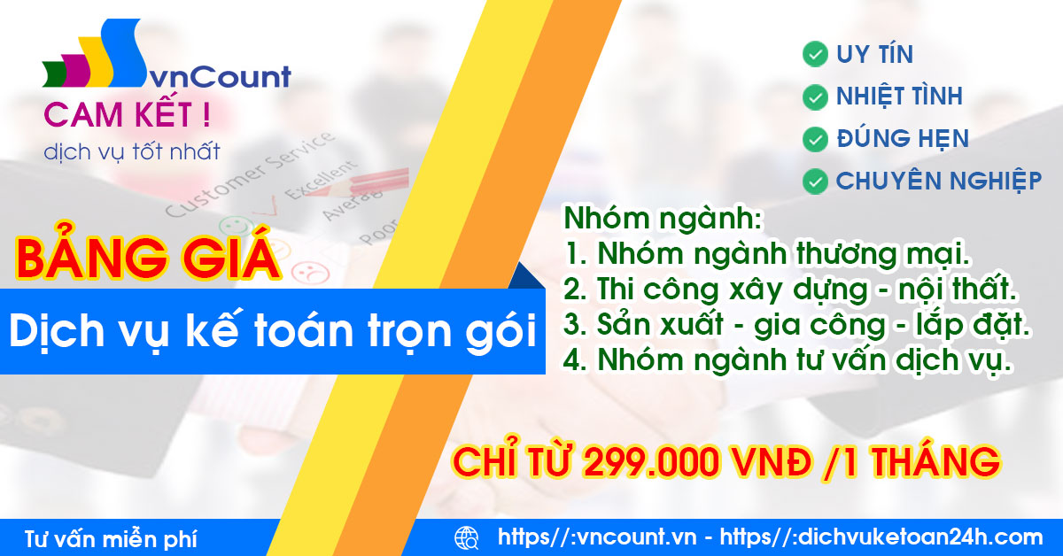 bảng giá dịch vụ kế toán trọn gói giá rẻ